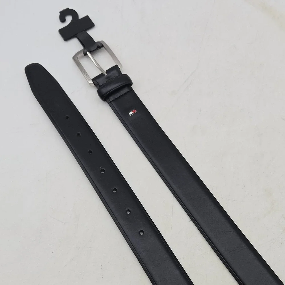 Tommy Hilfiger‎ Belt Black Leather Mens 46-48 XXL 2XL Nickel Buckle New